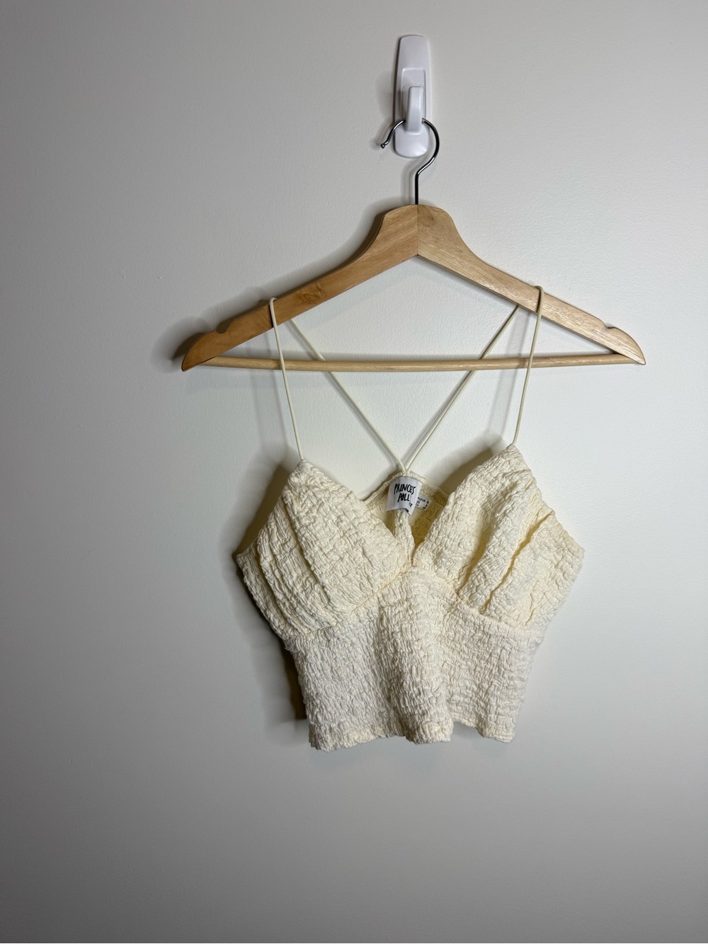 Princess Polly Cream Smocked Cropped Cami size 8
